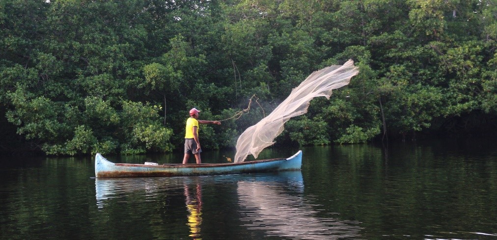 En la fotografía pescador lanzando su ataraya 