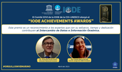 ¡Orgullo Invemarino! Nuestro Director General, Francisco Arias y la Coordinadora de GEZ, Paula Sierra, reciben el reconocimiento internacional  IODE Achievement Awards